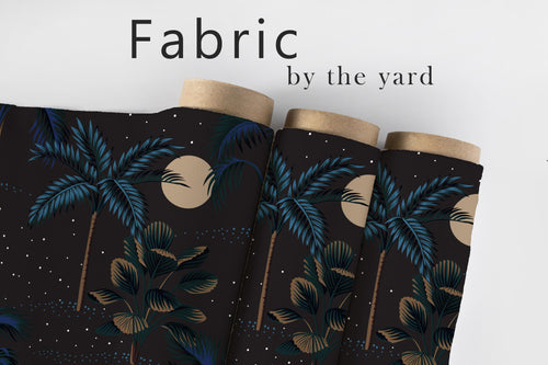 Celestial Fabric, Ethereal Material, Tropical Moon Textiles, Astronomy Design, Palm Trees, Astrology, Fantasy Fabric, Fabric By The Yard