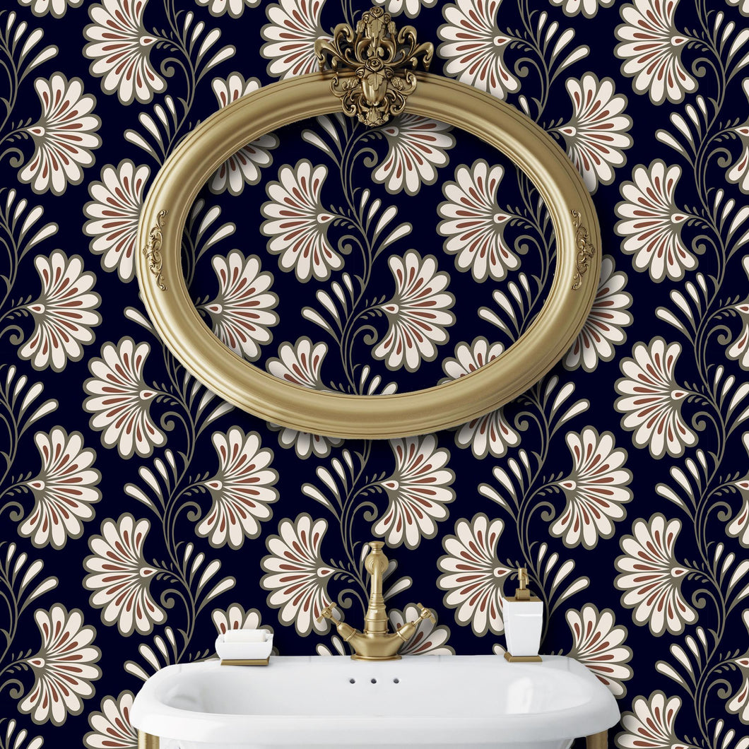 Art Deco Wallpaper, Moody Wallpaper, Dark Wallpaper, Antique Wallpaper, Geometric Floral Wallpaper, Peel & Stick Wallpaper