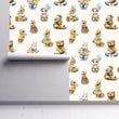 Load image into Gallery viewer, Woodland Animals Wallpaper, Vintage Wallpaper, Bunny Mice and Bears Wallpaper, Cute Nursery Wallpaper, Peel &amp; Stick Wallpaper
