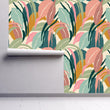 Load image into Gallery viewer, Vintage Pastel Tropical Wallpaper, Pal Leaves Wallpaper, Coastal Wallpaper, Retro Beach House Wallpaper, Peel &amp; Stick Wallpaper
