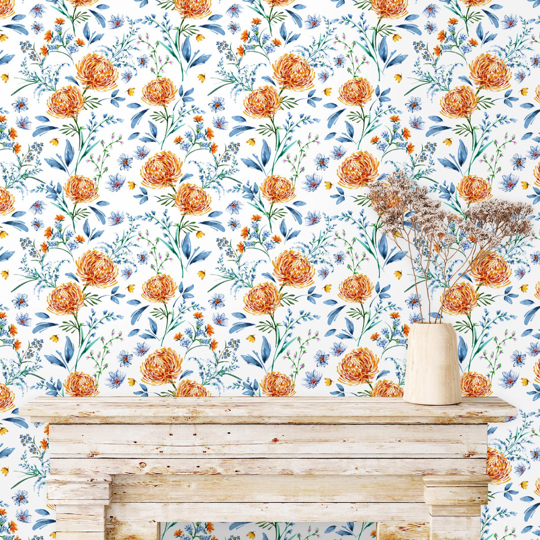 Floral Wallpaper, Watercolor Wallpaper, Flower Wallpaper, Botanical Wallpaper, Cottage Wallpaper, Peel and Stick Wallpaper, Fabric Wallpaper