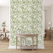 Load image into Gallery viewer, Floral Wallpaper, Green Flower Wallpaper, Botanical Wallpaper, Cottage Wallpaper, Vintage Country Peel and Stick Wallpaper, Fabric Wallpaper
