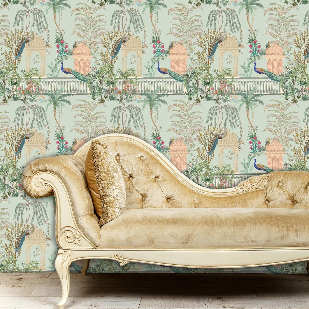 Chinoiseries Peacock Wallpaper, Vintage Botanical Greek Wallpaper, Elegant Antique Wallpaper, Bird Wallpaper, Peel & Stick Wallpaper