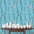 Load image into Gallery viewer, Teal Floral Wallpaper, Chinoiseries Wallpaper, Flower Wallpaper, Botanical Wallpaper, Blue Cottage Wallpaper, Peel &amp; Stick Wallpaper
