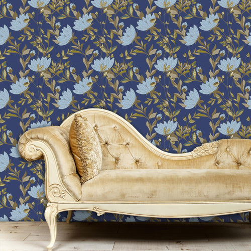 Blue Floral Wallpaper, Flower Wallpaper, Cottage Wallpaper, Farmhouse Wallpaper, Garden Wallpaper, Peel & Stick Wallpaper