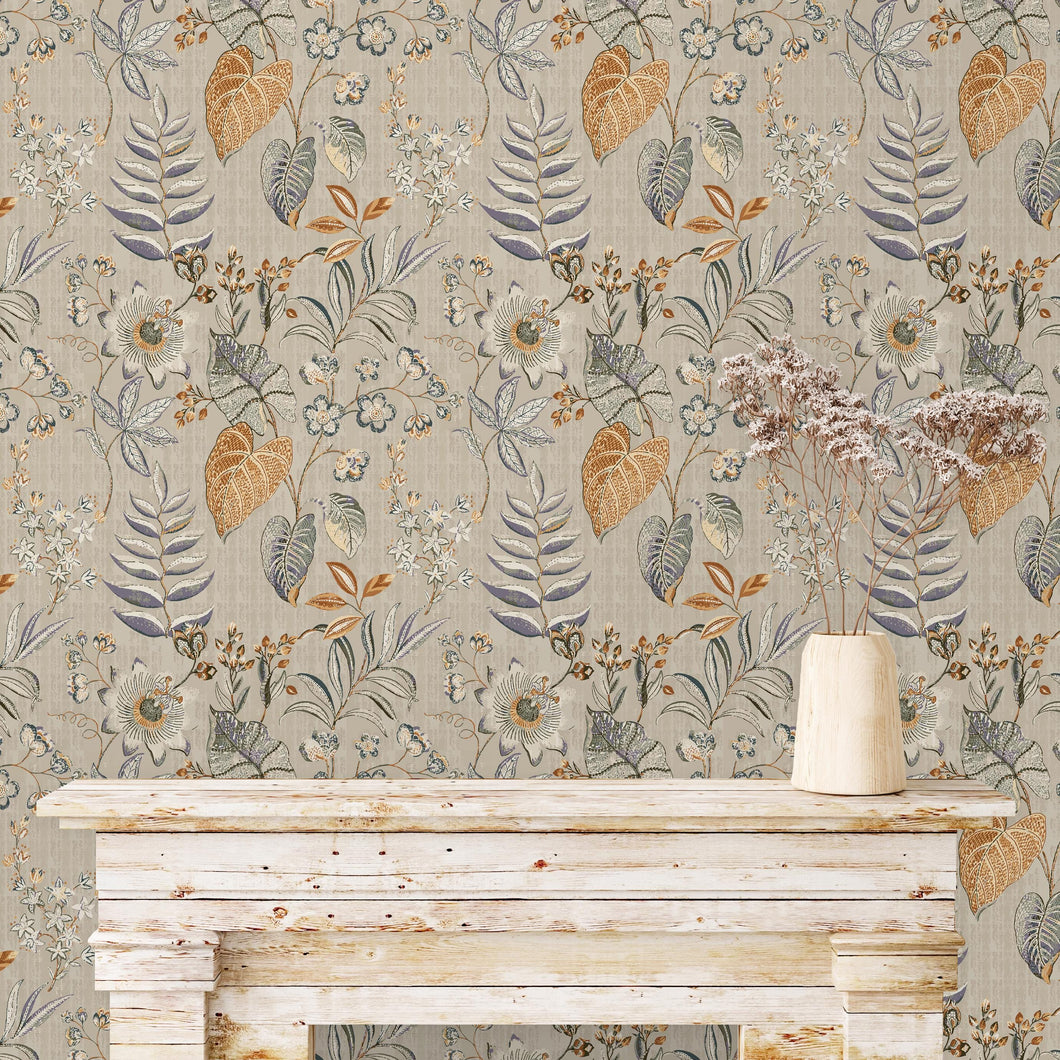 Botanical Wallpaper, Vintage Wallpaper, Floral Wallpaper, Cottage Farmhouse Wallpaper, Palm and Fern Leaf Wallpaper, Peel & Stick Wallpaper