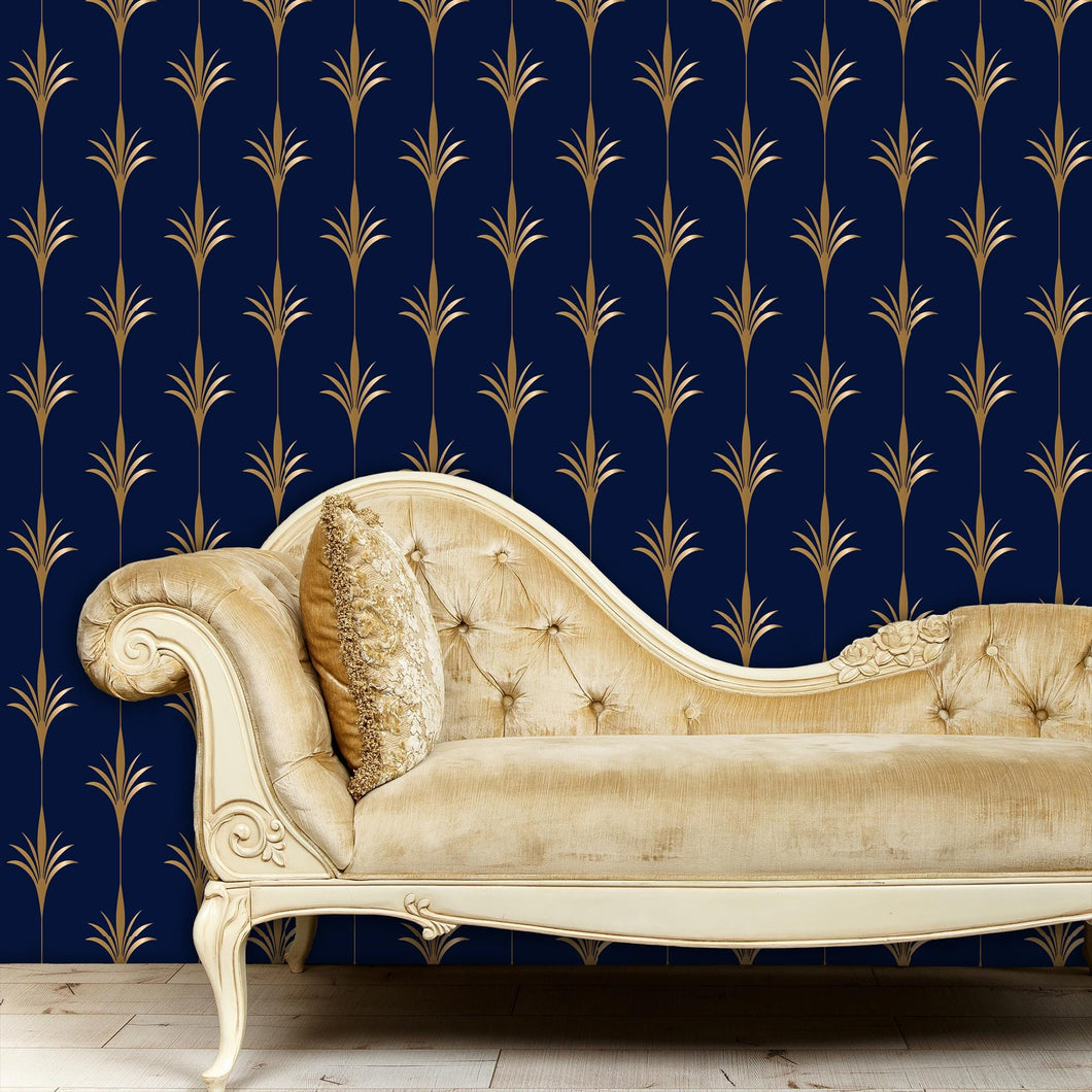 Art Deco Wallpaper, Victorian Wallpaper, Antique Wallpaper, Elegant Wallpaper, Blue and Gold Wallpaper, Peel & Stick Wallpaper