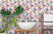 Load image into Gallery viewer, Botanical Wallpaper, Bird Wallpaper, Floral Wallpaper, Pink and Blue Wallpaper, Cottage Garden Removable Peel &amp; Stick Wallpaper
