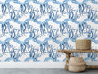 Load image into Gallery viewer, Octopus Wallpaper, Nautical Wallpaper, Beach House Wallpaper, Coastal Sea Creatures Wallpaper, Blue Squid Removable Peel &amp; Stick Wallpaper
