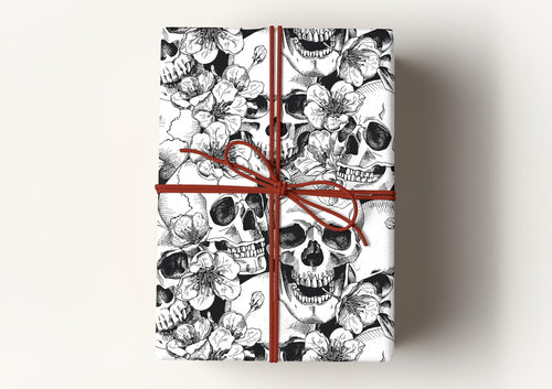 Skull Floral Wrapping Paper, Bones Gift Wrap, Gothic Wrapping Paper, Goth Wrapping Paper, Haunted Death Flower Premium Gift Wrap