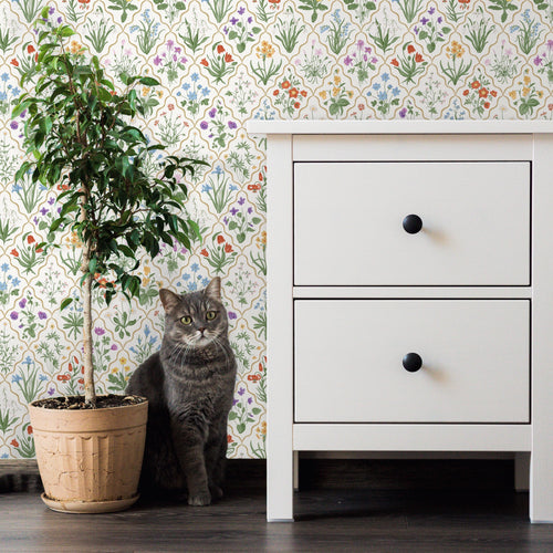 Vintage Wallpaper, Floral Wallpaper, Cottage Wallpaper, Botanical Wallpaper, Country Farmhouse Wallpaper, Removable Peel & Stick Wallpaper