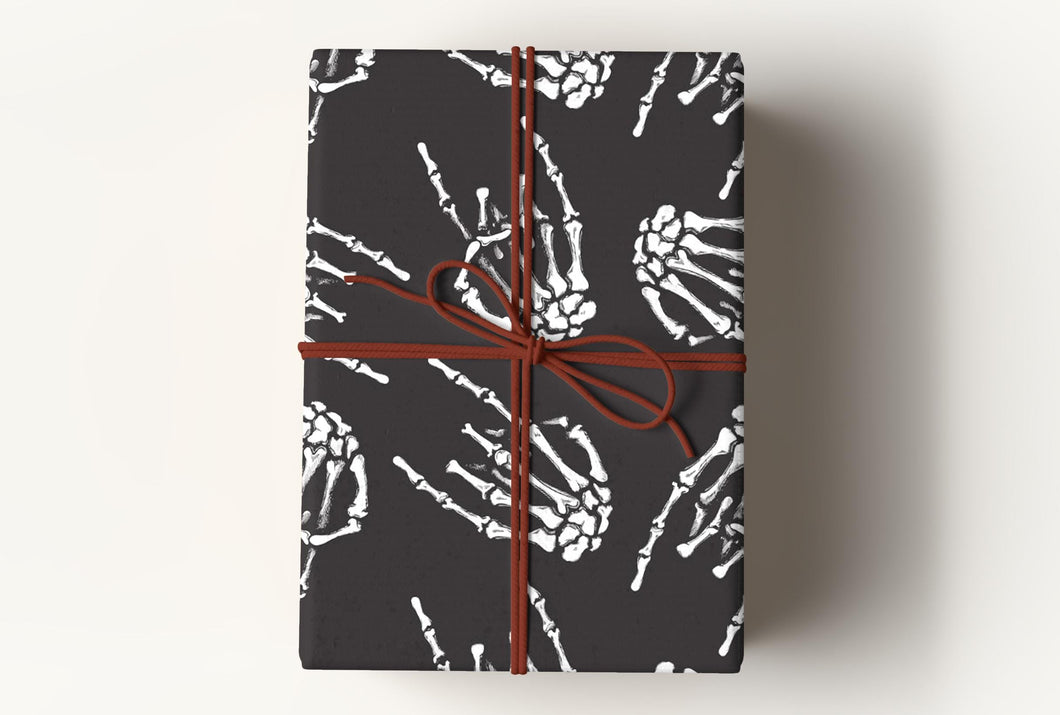 Bone Hands Wrapping Paper, Skeleton Gift Wrap, Black Gothic Wrapping Paper, Punk Wrapping Paper, Unique Premium Gift Wrap