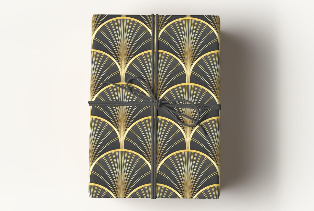 Art Deco Wrapping Paper, Geometric Gift Wrap, Elegant Wrapping Paper, Black and Gold Wrapping Paper, Unique Premium Gift Wrap