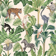 Load image into Gallery viewer, Jungle Wallpaper, Palm Trees Wallpaper, Tropical Wallpaper, Animal Wallpaper, African Wallpaper, Green Removable Peel &amp; Stick Wallpaper
