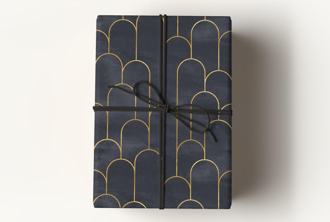 Art Deco Christmas Wrapping Paper, Black and Gold Gift Wrap, Elegant Wrapping Paper, Vintage Wrapping Paper, Geometric Premium Gift Wrap