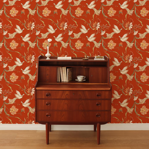 Bird Wallpaper, Dove Wallpaper, Botanical Wallpaper, Cottage Wallpaper, Peel and Stick Wallpaper, Fabric Wallpaper