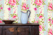 Load image into Gallery viewer, Victorian Striped Pink Floral Peel and Stick and Traditional Wallpaper: Cottage Flower Garden Design
