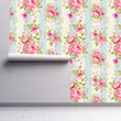Load image into Gallery viewer, Victorian Striped Pink Floral Peel and Stick and Traditional Wallpaper: Cottage Flower Garden Design
