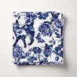 Load image into Gallery viewer, Blue Chinoiserie Cat Fabric, Vintage Toile Floral Textiles, Whimsical Upholstery Material by the Yard, Classic Blue Decor Fabric
