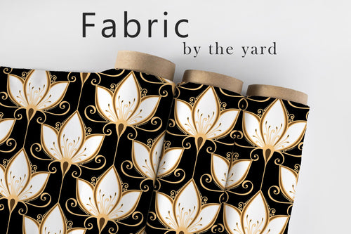 Gold Black Art Nouveau Fabric, Elegant Floral Textiles, Vintage Glam Upholstery Material by the Yard, Luxury Deco Decor Fabric