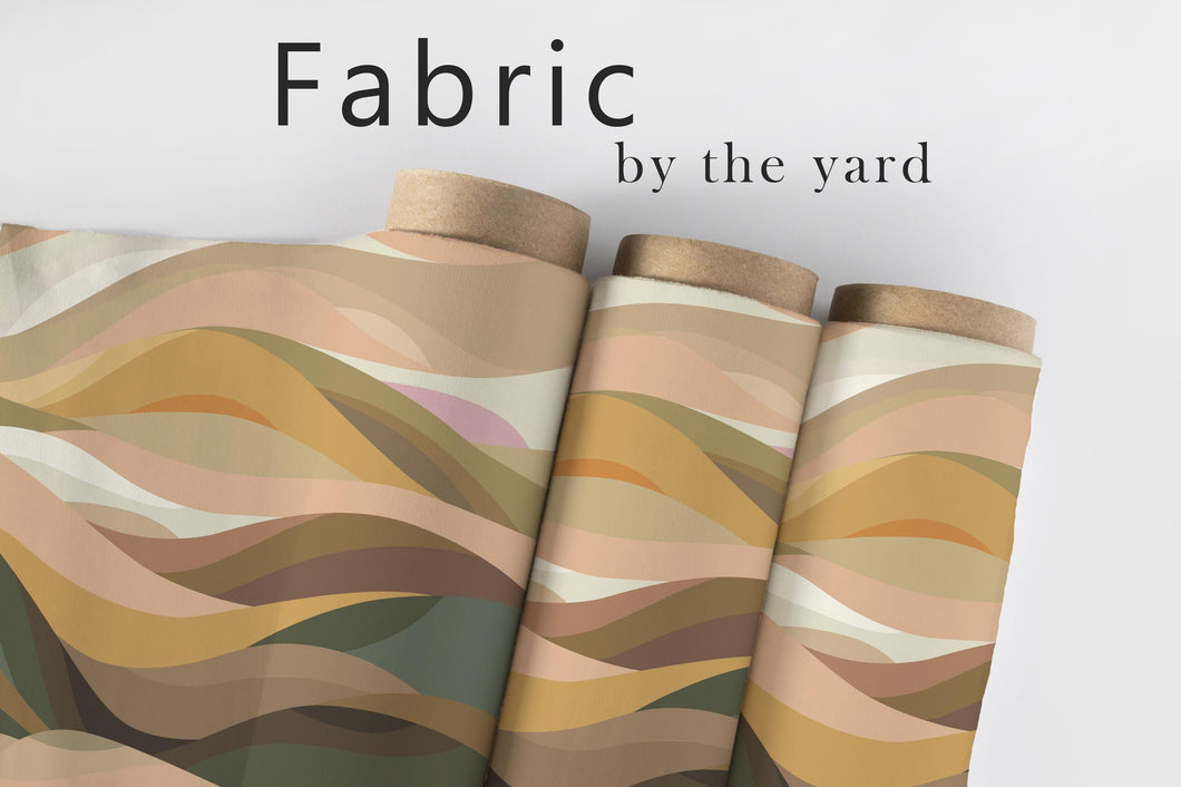 Earth Tone Landscape Fabric, Abstract Mountain Textiles, Neutral Upholstery Material by the Yard, Modern Nature-Inspired Decor Fabric