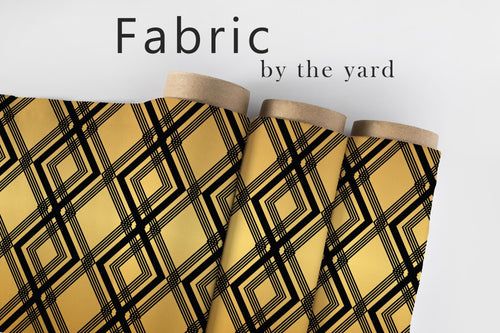 Gold and Black Art Deco Fabric, Geometric Diamond Textiles, Glam Upholstery Material by the Yard, Luxury Modern Home Decor Fabric