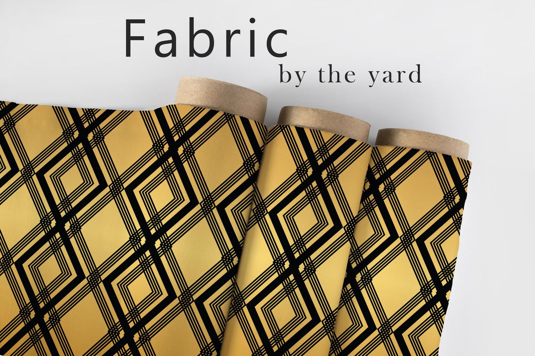 Gold and Black Art Deco Fabric, Geometric Diamond Textiles, Glam Upholstery Material by the Yard, Luxury Modern Home Decor Fabric