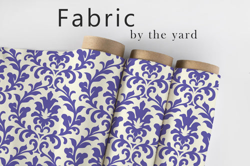 Blue Damask Fabric, Elegant Scroll Textiles, Vintage Pattern Material, Baroque Upholstery Fabric by the Yard for Home Décor