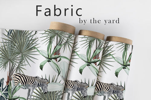 Zebra Jungle Fabric, Safari Tropical Textiles, Botanical Palm Upholstery Material by the Yard, Exotic Animal Decor Fabric