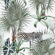Load image into Gallery viewer, Zebra Jungle Fabric, Safari Tropical Textiles, Botanical Palm Upholstery Material by the Yard, Exotic Animal Decor Fabric
