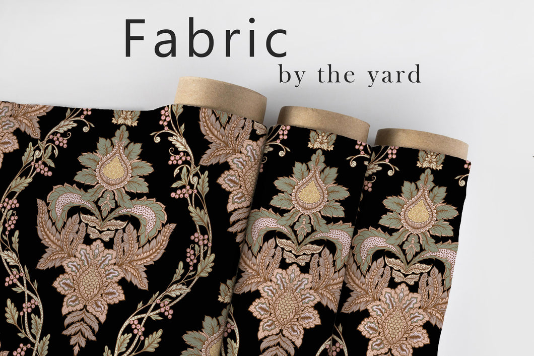 Vintage Damask Fabric, Elegant Baroque Textiles, Ornate Floral Material, Classic Upholstery Fabric by the Yard for Luxury Home Décor