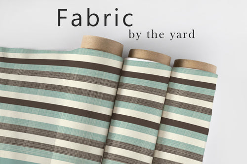 Aqua Brown Stripe Fabric, Modern Coastal Textiles, Contemporary Stripe Material, Beachy Upholstery Fabric by the Yard