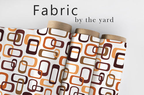 Retro Geometric Fabric, Mid Century Modern Textiles, Orange Brown Pattern Upholstery Material by the Yard, Vintage Mod Decor Fabric