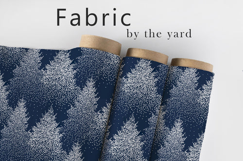 Winter Snow Pine Fabric, Christmas Tree Textiles, Navy and White Holiday Upholstery Material by the Yard, Cozy Winter Decor Fabric