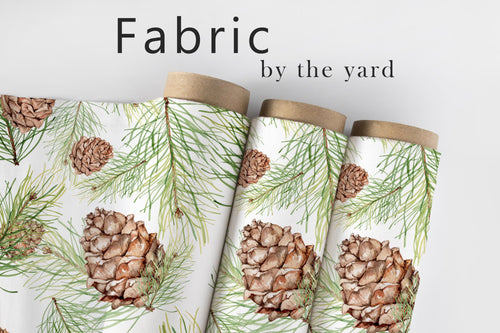 Pinecone Fabric, Woodland Textiles, Evergreen Upholstery Material by the Yard, Winter Forest Botanical Fabric for Rustic Cabin Décor