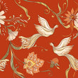 Load image into Gallery viewer, Scarlet Bird Fabric, Vintage Floral Textiles, Elegant Red Upholstery Material, Ornate Botanical Bird Fabric by the Yard

