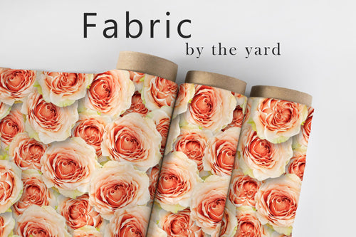 Peach Rose Floral Fabric, Romantic Botanical Textiles, Soft Bloom Material, Cottage Upholstery Fabric by the Yard for Home Décor
