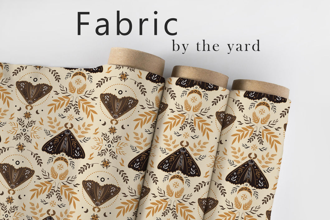 Boho Moth Fabric, Nature-Inspired Textiles, Botanical Insect Material, Earthy Upholstery Fabric by the Yard for Home Décor