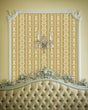 Load image into Gallery viewer, Vintage Gold Baroque Stripe Wallpaper with a gold bed in bedroom.
