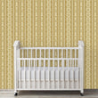 Load image into Gallery viewer, Vintage Gold Baroque Stripe Wallpaper with a white nursery crib.
