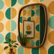 Load image into Gallery viewer, Retro Geometric Wallpaper – Mid Century Modern Mod Circle Pattern in Green &amp; Mustard, 70s Wall Decor
