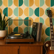 Load image into Gallery viewer, Retro Geometric Wallpaper – Mid Century Modern Mod Circle Pattern in Green &amp; Mustard, 70s Wall Decor
