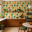 Load image into Gallery viewer, Retro Geometric Wallpaper – Mid Century Modern Mod Circle Pattern in Green &amp; Mustard, 70s Wall Decor
