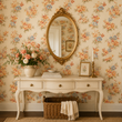 Load image into Gallery viewer, A vintage oval mirror and fresh floral arrangement create a welcoming entryway featuring Pickwick &amp; Elm's Alesia Close floral wallpaper.

