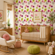 Load image into Gallery viewer, Stella Road wallpaper by Pickwick &amp; Elm brings cheerful mid-century modern style to this nursery with a natural wood crib, soft neutral furnishings, and vibrant retro floral patterns.
