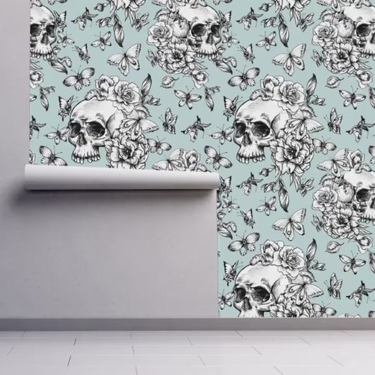 Skull Wallpaper, Gothic Wallpaper, Butterfly Wallpaper, Goth Wallpaper, Floral Wallpaper, Peel and Stick Wallpaper, Fabric Wallpaper