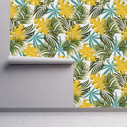 Tropical Wallpaper, Retro Wallpaper, Vintage Palm Wallpaper, Mid Century Modern Wallpaper, Peel & Stick Wallpaper, Fabric Wallpaper