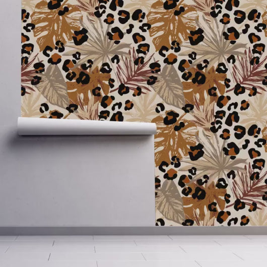 Tropical Wallpaper, Cheetah Wallpaper, Jungle Wallpaper, Animal Print Wallpaper, Palm Wallpaper, Peel and Stick Wallpaper, Fabric Wallpaper