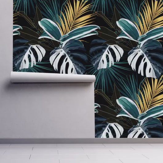 Tropical Wallpaper, Moody Wallpaper, Dark Wallpaper, Botanical Wallpaper, Maximalism Wallpaper, Fabric Peel and Stick Wallpaper