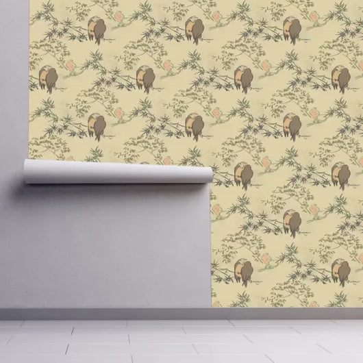 Chinoiserie Wallpaper, Botanical Wallpaper, Asian Wallpaper, Bird Wallpaper, Peel and Stick Wallpaper, Fabric Wallpaper